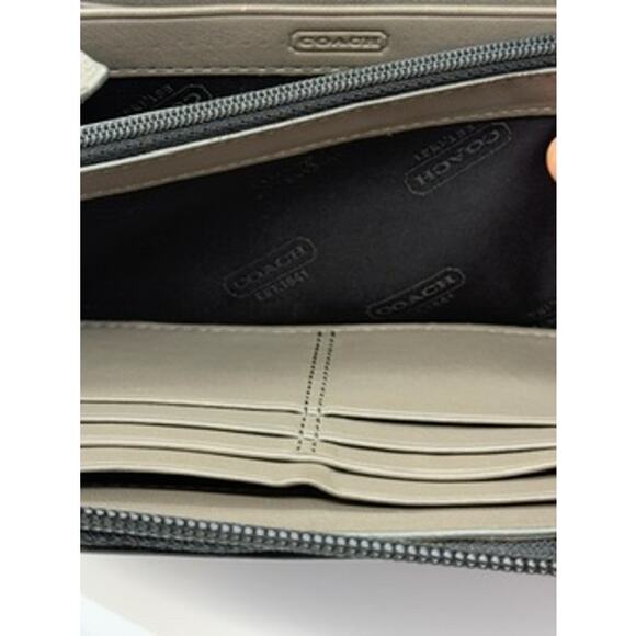 RETAIL $295 Coach Black Leather and Canvas Stripe on Spine Continental Wallet - Picture 11 of 13